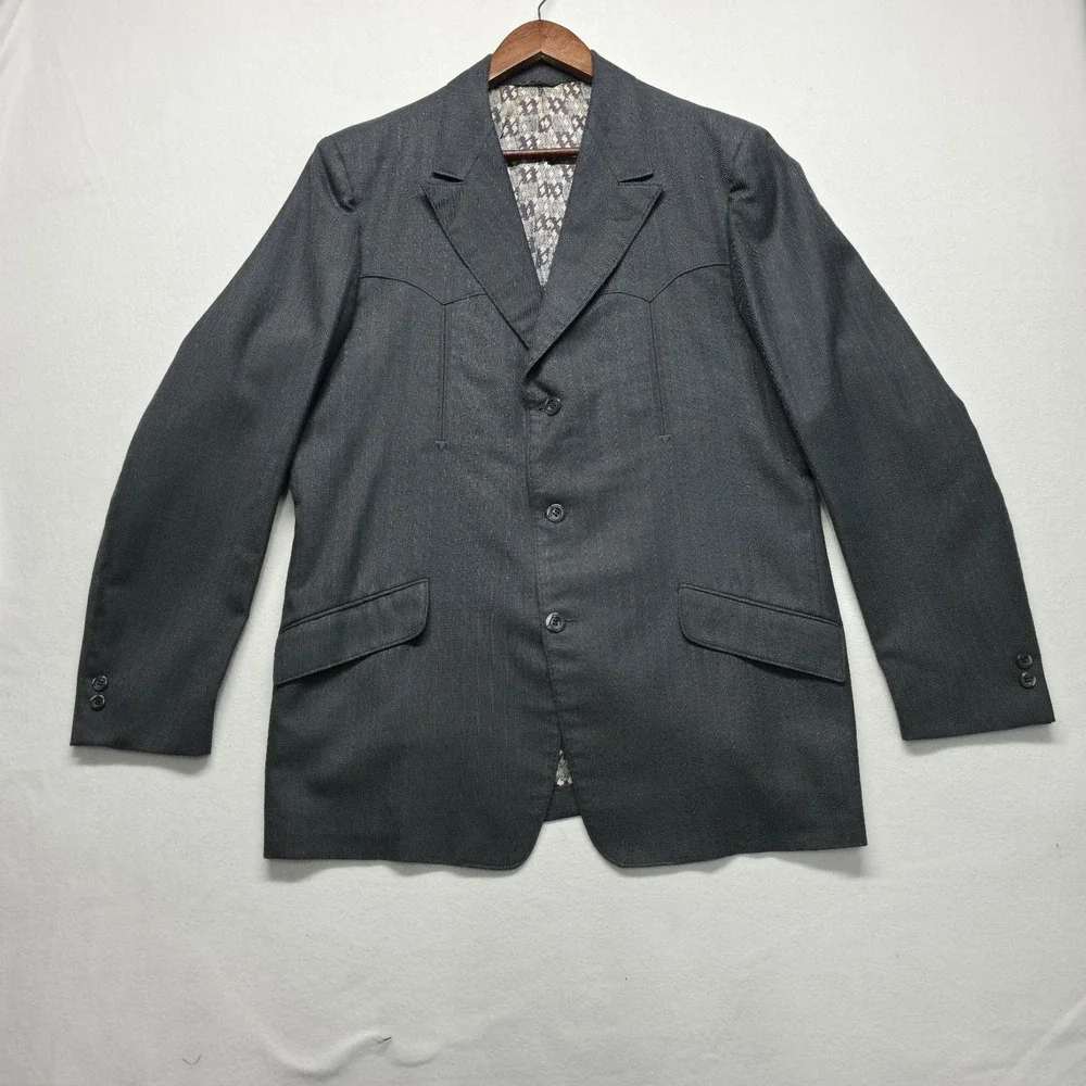 Vintage‎ Western Ranchman Outfitters Men's Gray Striped Western Blazer Size 44L